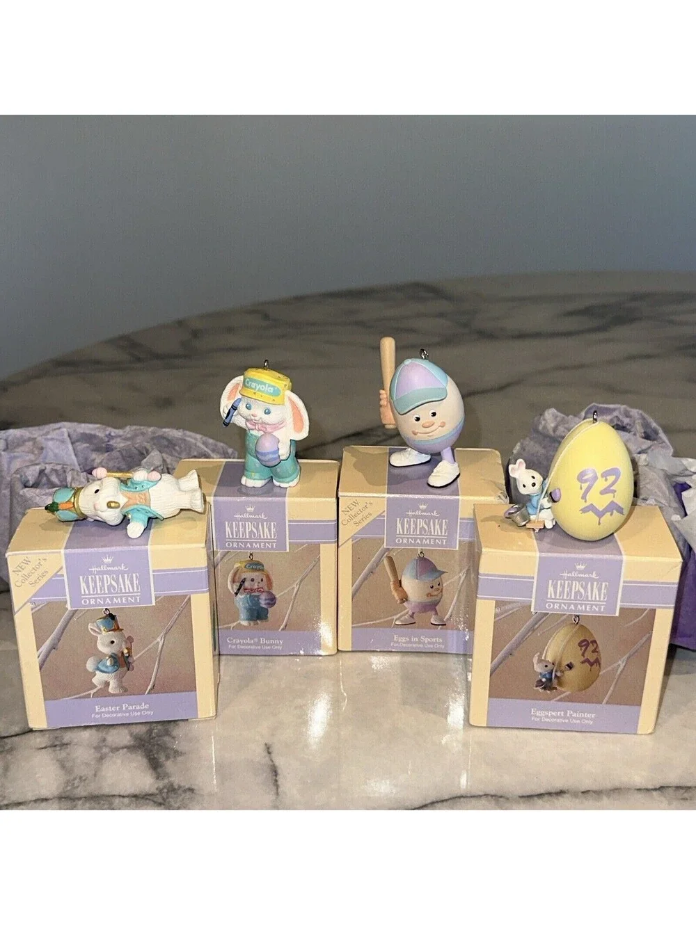 4 90s Hallmark christmas Easter Ornament Crayola Bunny Eggspert Painter Baseball